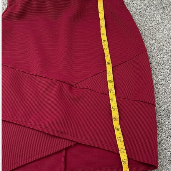 Joe B Cross Front Ribbed Fitted Pencil Skirt Burgundy Size Medium - Picture 5 of 6